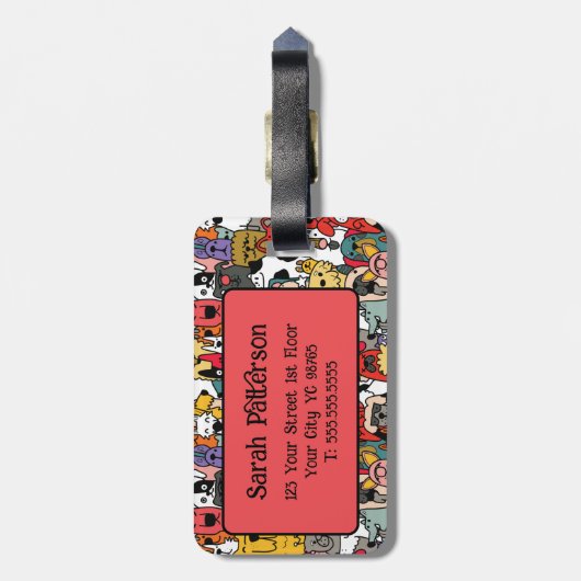 Farbenfrohe Hunde Gepäckanhänger (Rückseite vertikal)