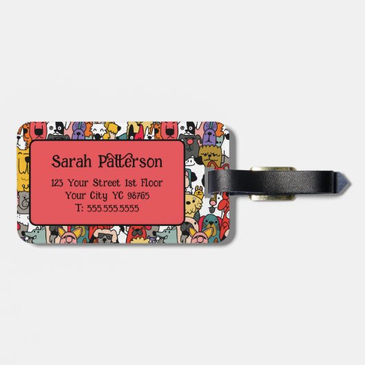 Farbenfrohe Hunde Gepäckanhänger (Rückseite horizontal)