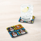 Farbenfrohe Hunde Gestaltete Glas Kunst Getränkeuntersetzer (Rechte Seite)