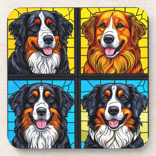 Farbenfrohe Hunde Gestaltete Glas Kunst Getränkeuntersetzer (Vorderseite)