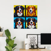 Farbenfrohe Hunde Gestaltete Glas Kunst Poster (Heimbüro)