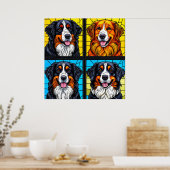 Farbenfrohe Hunde Gestaltete Glas Kunst Poster (Küche)