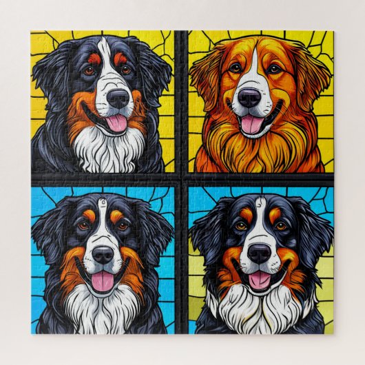 Farbenfrohe Hunde Gestaltete Glas Kunst Puzzle (Vertikal)