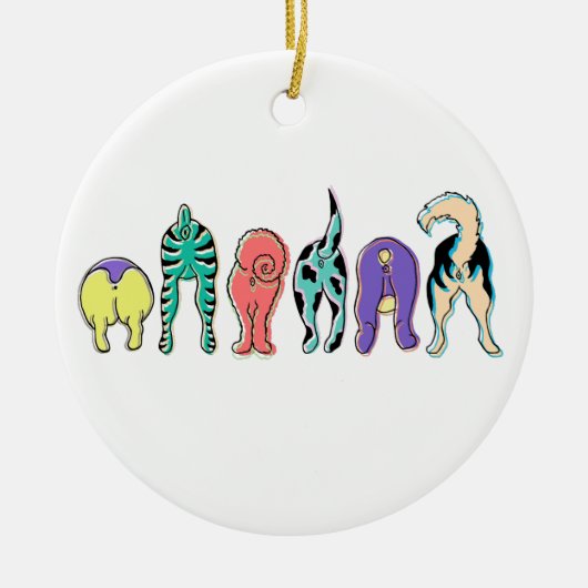 Farbenfrohe Hunde-Hintern Keramik Ornament (Vorne)