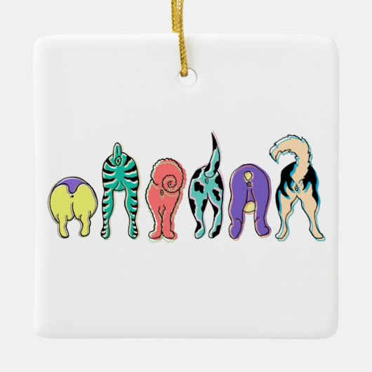 Farbenfrohe Hunde-Hintern Keramikornament (Vorderseite)
