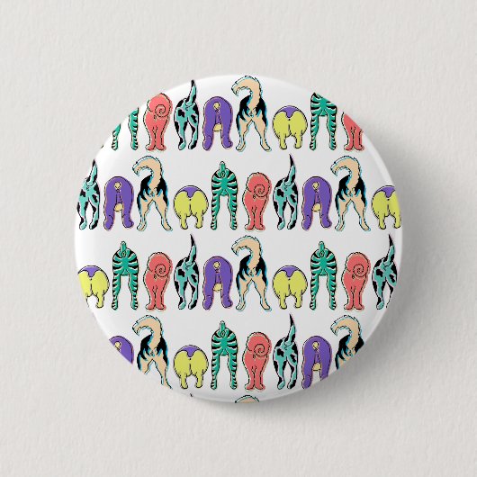 Farbenfrohe Hunde-Hintern-Muster Button (Vorderseite)