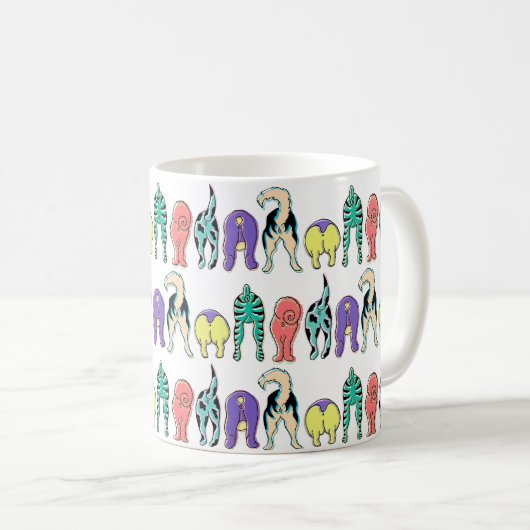 Farbenfrohe Hunde-Hintern-Muster Kaffeetasse (VorderseiteRechts)