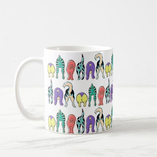 Farbenfrohe Hunde-Hintern-Muster Kaffeetasse (Links)