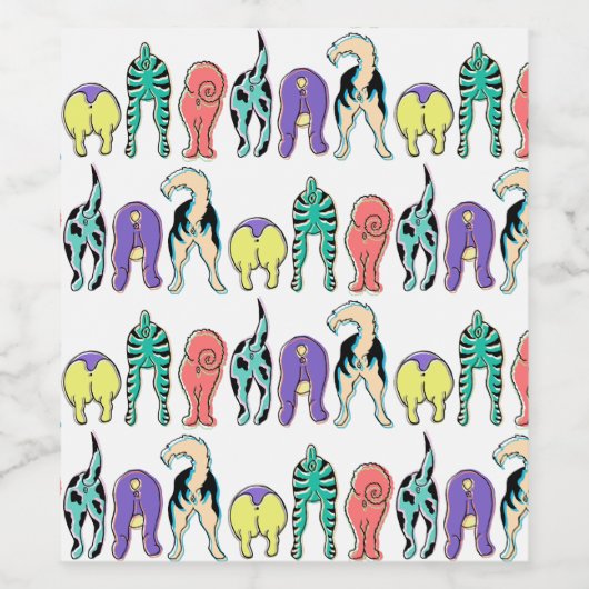 Farbenfrohe Hunde-Hintern-Muster Weinetikett (Einzelnes Label)