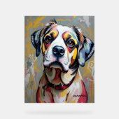 Farbenfrohe Hunde Portrait - Lebhafte Abstrakte Ha Acrylschild (Vorderseite)