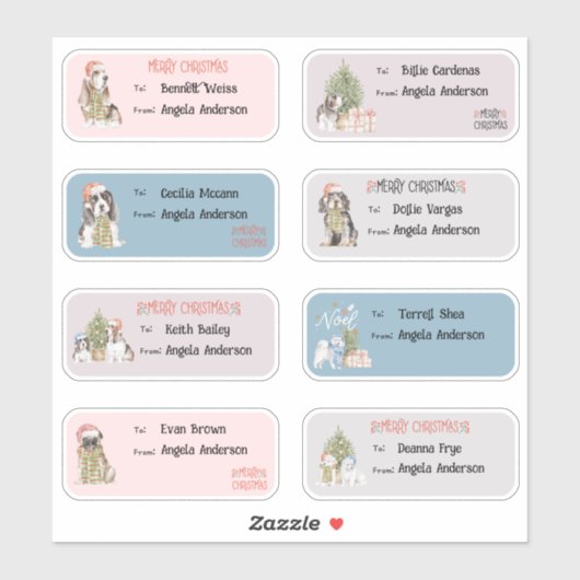 Farbenfrohe Hunde Weihnachtsgeschenk Etikett (Blatt)