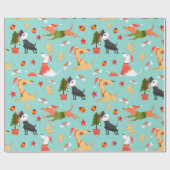 Farbenfrohe Hunde Weihnachtsmuster Geschenkpapier (Flach)