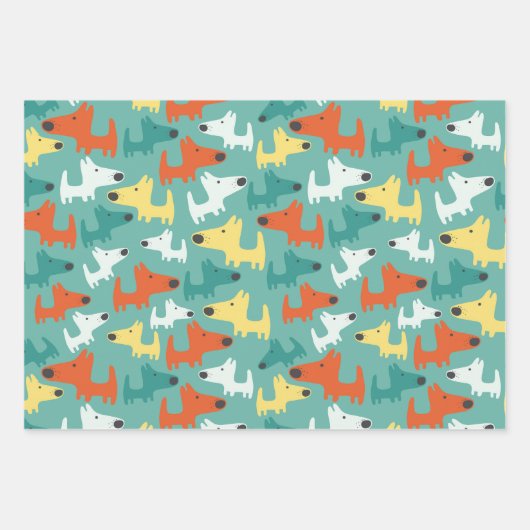 Farbenfrohe Hunde Wrapping Paper Set Geschenkpapier Set (Vorderseite)