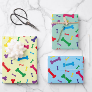 Farbenfrohe Hundeknochen - Design Geschenkpapier Set