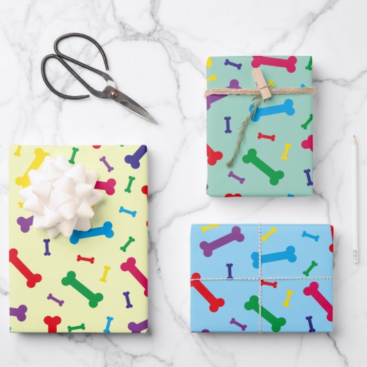Farbenfrohe Hundeknochen - Design Geschenkpapier Set (Vorderseite)