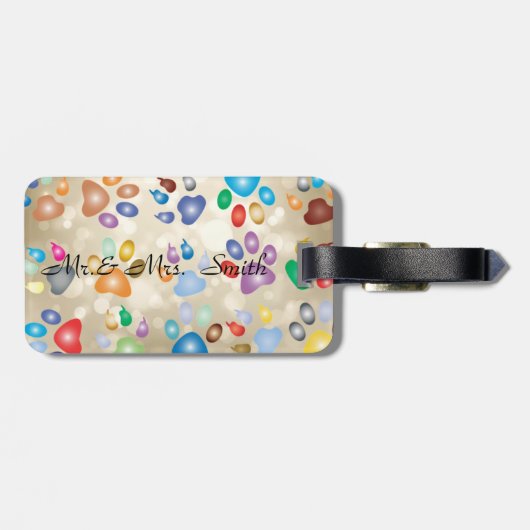 Farbenfrohe Hundekuppeldrucke, Bokeh Gepäckanhänger (Rückseite horizontal)