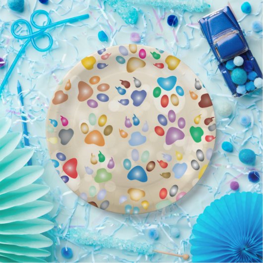 Farbenfrohe Hundekuppeldrucke, Bokeh Pappteller (Party)