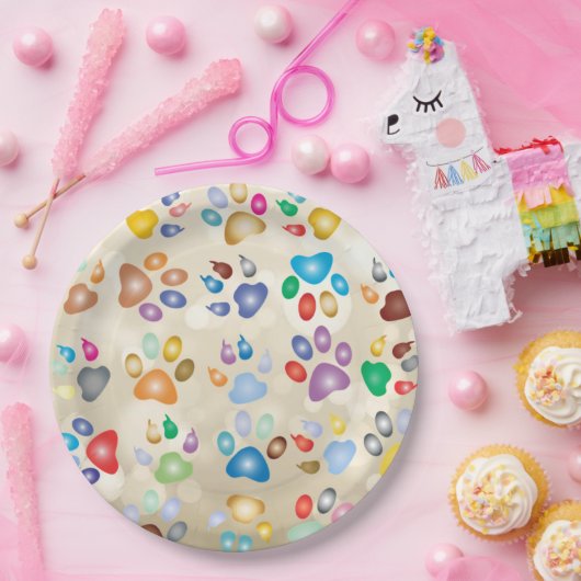 Farbenfrohe Hundekuppeldrucke, Bokeh Pappteller (Party)