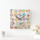 Farbenfrohe Hundekuppeldrucke, Bokeh Quadratische Wanduhr (Zuhause)