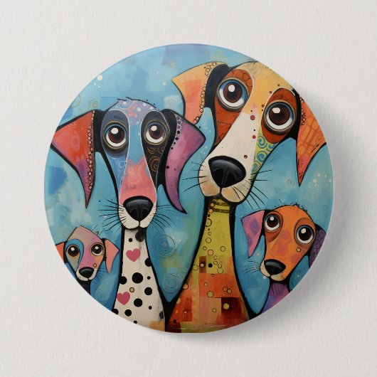 Farbenfrohe Hündin Abstrakt Art Cartoon Stil Button (Vorderseite)