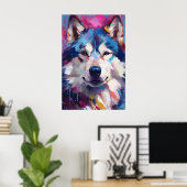 Farbenfrohe Husky Art Poster (Heimbüro)