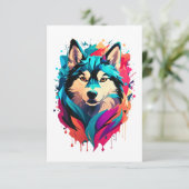 Farbenfrohe Husky Dog Head Vibranly Husky Liebhabe Dankeskarte (Stehend Vorderseite)