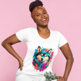Farbenfrohe Husky Dog Head Vibranly Husky Liebhabe T-Shirt