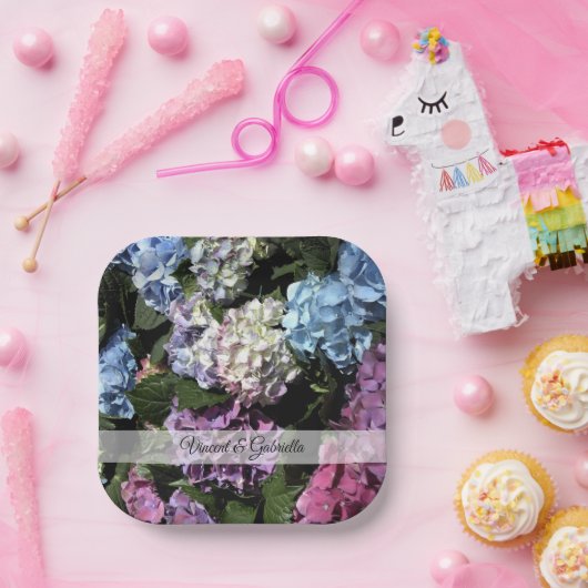 Farbenfrohe Hydrangea-Blume Hochzeit Pappteller (Party)