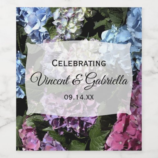 Farbenfrohe Hydrangea-Blume Hochzeit Weinetikett (Einzelnes Label)
