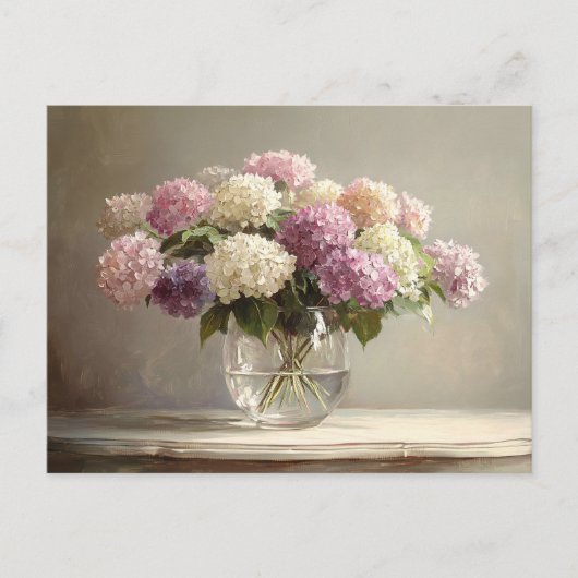 Farbenfrohe Hydrangea Bouquet Stillleben Postkarte (Vorderseite)