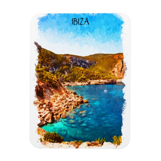 Farbenfrohe Ibiza Spanien Wasserfarbenwelt Landsch Magnet (Vertikal)