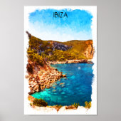Farbenfrohe Ibiza Spanien Wasserfarbenwelt Landsch Poster (Vorne)