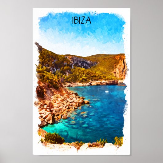 Farbenfrohe Ibiza Spanien Wasserfarbenwelt Landsch Poster (Vorne)