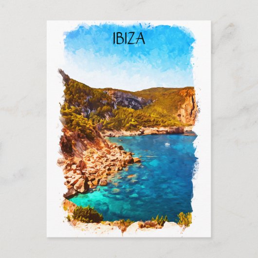 Farbenfrohe Ibiza Spanien Wasserfarbenwelt Landsch Postkarte (Vorderseite)