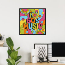 Farbenfrohe Ich liebe 60er-Musik Retro-Klassiker-D