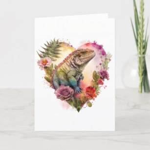 Farbenfrohe Iguana in Blume Valentinstag Feiertagskarte