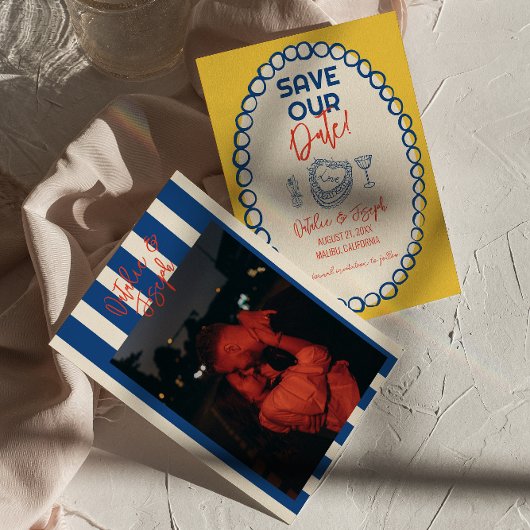 Farbenfrohe Illustriert Gezeichnet Quirky Foto Hoc Save The Date