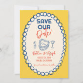 Farbenfrohe Illustrierte Hand Drawn Quirky Wedding Save The Date (Vorderseite)