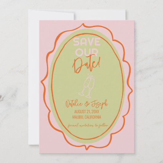 Farbenfrohe Illustrierte handgezeichnete Hochzeit Save The Date (Vorderseite)