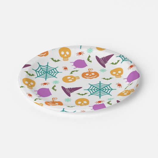 Farbenfrohe Illustrierte Niedliche Muster Hallowee Pappteller (Schrägansicht)