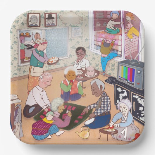 Farbenfrohe illustrierte Pappteller   (Vorderseite)