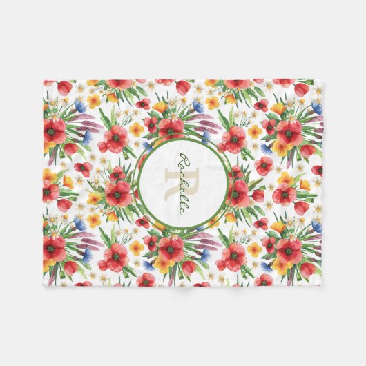 Farbenfrohe Illustrierte Wildblumen, Muster für Pf Fleecedecke (Vorderseite (Horizontal))