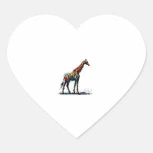 Farbenfrohe Impressionismus Stil Tier Lover Giraff Herz-Aufkleber