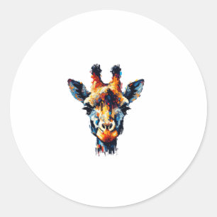 Farbenfrohe Impressionismus Stil Tier Lover Giraff Runder Aufkleber