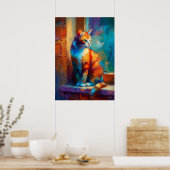 Farbenfrohe impressionistische Katzen-Tier-Malerei Poster (Küche)