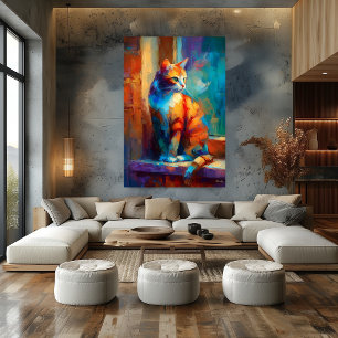 Farbenfrohe impressionistische Katzen-Tier-Malerei Poster