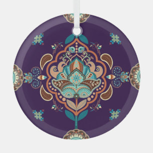 Farbenfrohe indische Ornamente, geometrische Grenz Ornament Aus Glas