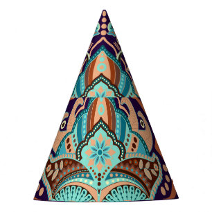 Farbenfrohe indische Ornamente, geometrische Grenz Partyhütchen