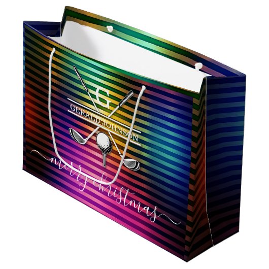 Farbenfrohe, individuelle Elegant Golf Monogram De Große Geschenktüte (Vorderseite Schrägansicht)