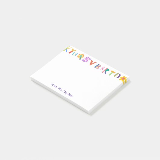 Farbenfrohe Individuelle Name Lehrerin Post-it Klebezettel (angewinkelt)